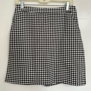 NWT SKIES ARE BLUE Gingham Black and White Pull-On Mini Skirt with Pockets